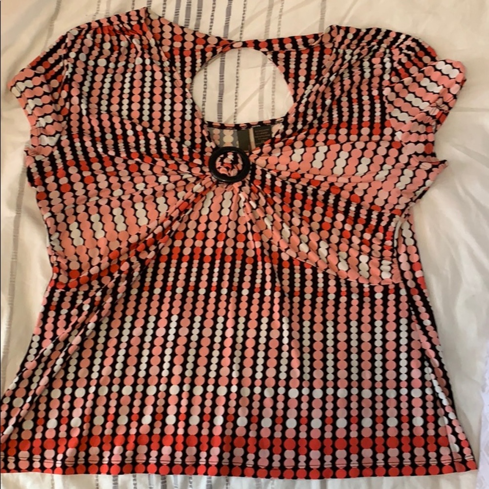 Pink Multi-Color Polyester Shirt w/twist detail
